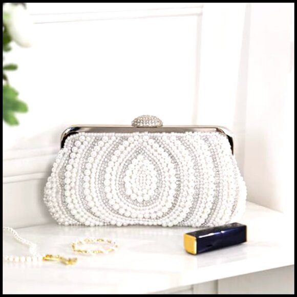Elegant Pearl Beaded Clutch Evening Bag Formal Wedding Prom Party Purse